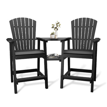 Garvee Recycled Plastic Bar Stools (Set of 2) - Adirondack Style with Drink Tray for Patio, Poolside & Garden, Black