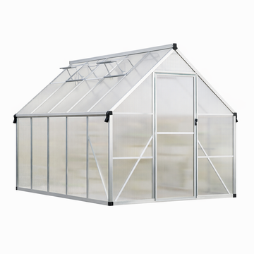 Garvee 8' × 10' Polycarbonate Greenhouse, Walk-In Aluminum Greenhouse with Lockable Door, Roof Vent, Rain Gutters & Reinforced Frame, Silver