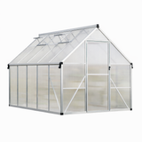 Garvee 8x10FT Heavy Duty Polycarbonate Greenhouse Large Walk-In Aluminum Frame with Double Swing Doors, Quick Setup, Roof Vent, Rain Gutter, High Wind Resistant, Silver - Sliver-2