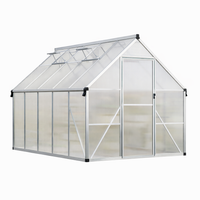 Garvee 8x10FT Heavy Duty Polycarbonate Greenhouse Large Walk-In Aluminum Frame with Double Swing Doors, Quick Setup, Roof Vent, Rain Gutter, High Wind Resistant, Silver