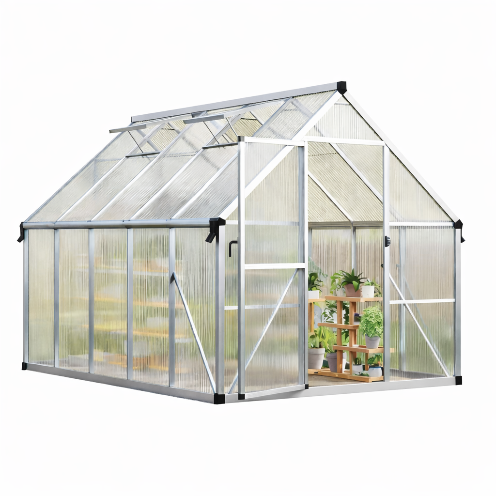 Garvee 8'X10' Silver Large Enhanced Aluminum Greenhouses Kit for Outdoors, Aluminum-Framed Polycarbonate Greenhouse, Heavy Duty Polycarbonate Greenhouse with Quick Setup Structure and Roof Vent