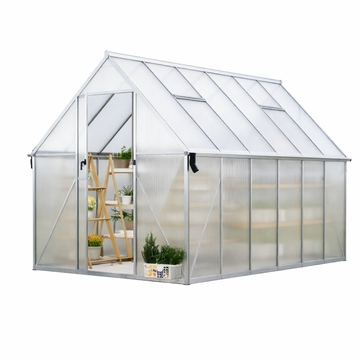 Garvee Heavy Duty 8x12 FT Polycarbonate Walk-In Greenhouse – Reinforced Aluminum Frame, Adjustable Roof Vent, Quick Setup, Ideal for Winter Plant Protection & All-Season Gardening – Silver