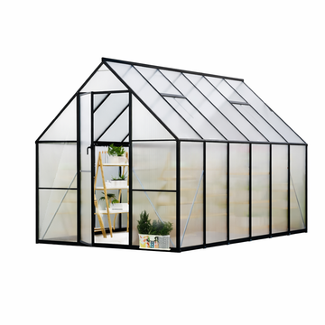 Garvee 8 × 12 ft Walk-In Greenhouse, Black Polycarbonate Greenhouse with Aluminum Frame, 1 Roof Vent, Gutter System & Lockable Door for Backyard Garden