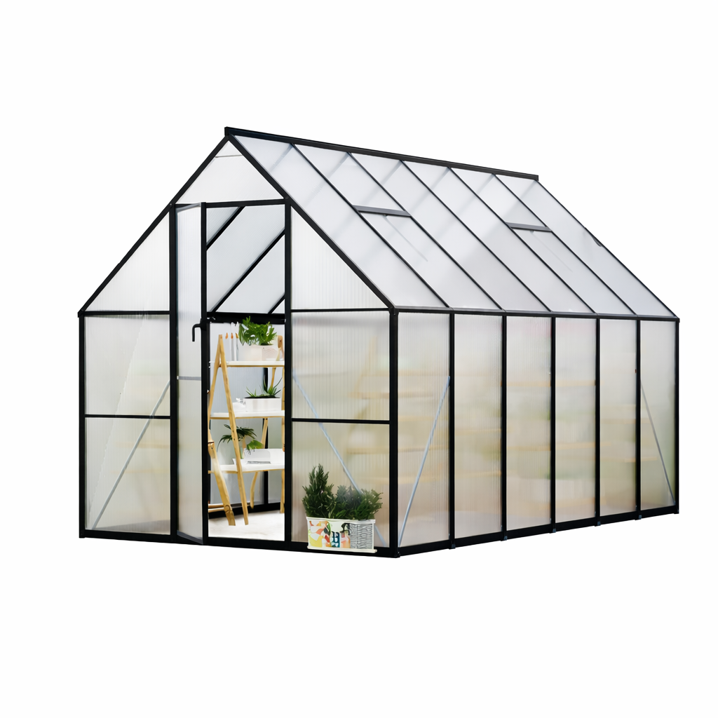 Garvee Outdoor Greenhouse 8x12 FT Aluminum Frame Polycarbonate Panels UV Blocking Roof Vent Gutter System Quick Setup for Garden
