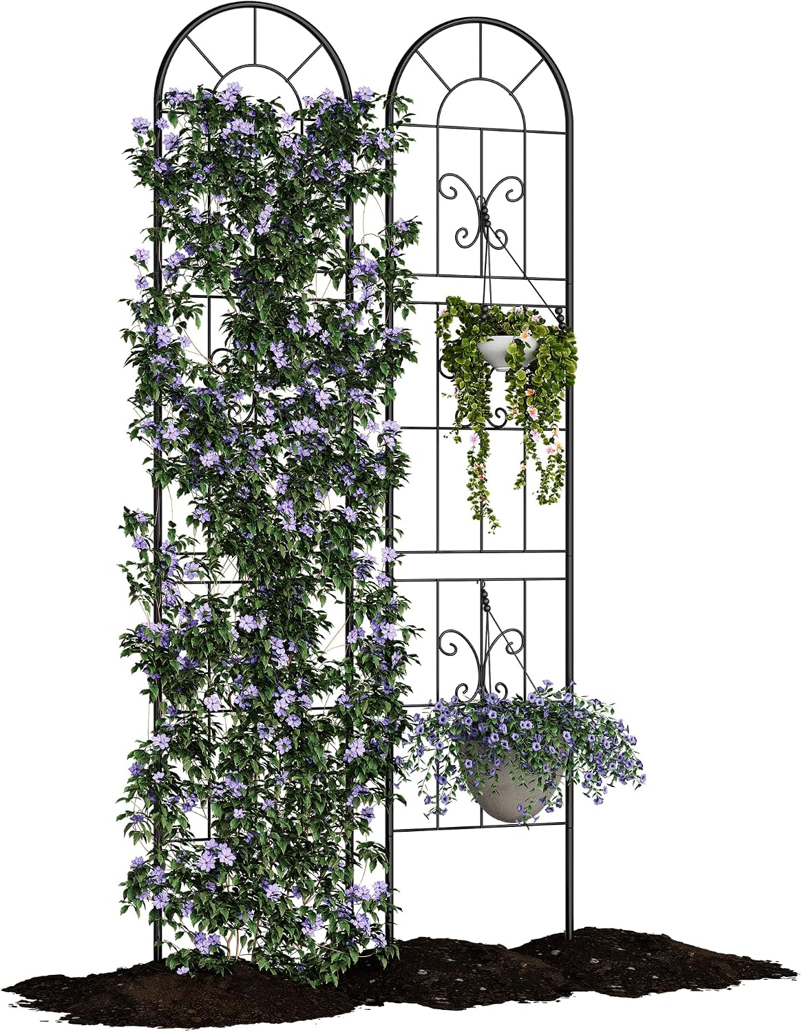 Garvee 2-Pack 55" Metal Garden Trellis for Climbing Plants, 11.8" Wide Decorative Rust-Resistant Trellis for Roses, Vines & Vegetables, Black