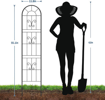 Garvee 2-Pack 55" Metal Garden Trellis for Climbing Plants, 11.8" Wide Decorative Rust-Resistant Trellis for Roses, Vines & Vegetables, Black