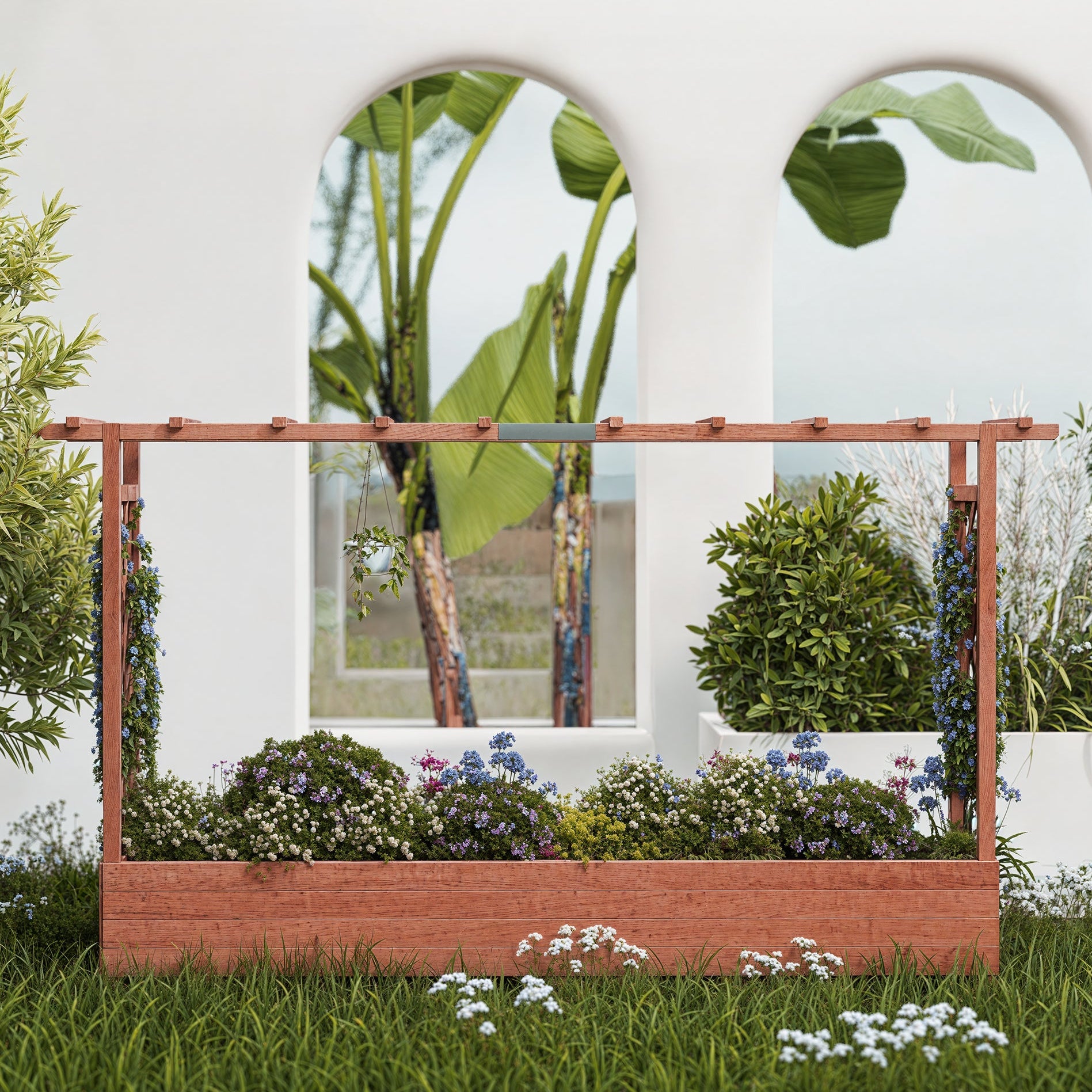 Garvee 79" × 17" × 45" Elevated Garden Bed with Arch Trellis, Wooden Planter Box with 4 Drainage Holes
