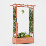 Garvee 43" × 17" × 72" Elevated Garden Bed with Trellis, Natural Fir Wood Planter Box with Canopy & 4 Drainage Holes - Orange