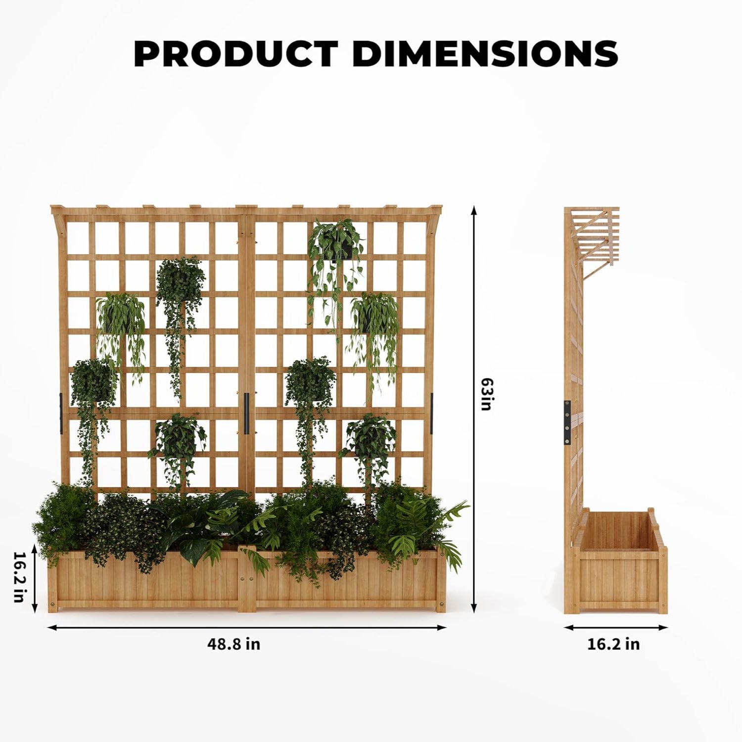 tiered planter with trellis Garvee Two-Tier Wooden Planter Box with Trellis for Outdoor Gardens, Elevated Raised Bed for Flowers and Vegetables, 1.4Ft Deep Planter with Hanging