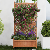Garvee 2 PC 29.5" X 13" X 60" Wood Planter Box With Trellis For Planter & Flower, Raised Garden Bed With Wheels, Standing Vertical Horticulture Trellis Planter With Drainage Holes for Patio Garden