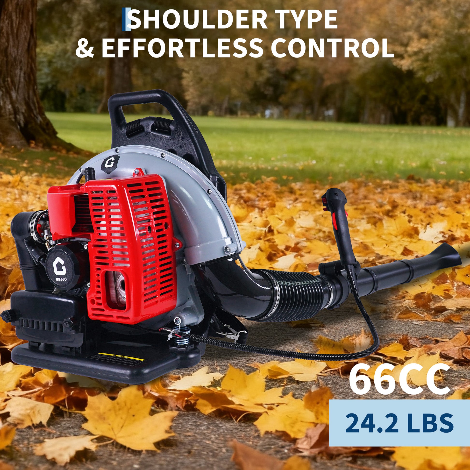 Garvee 66CC Backpack Gas Leaf Blower 4.0 HP 2-Stroke Engine Low Vibration Lightweight Padded Harness 880 CFM 320 MPH Yard Cleanup
