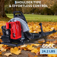 Garvee 66CC Backpack Gas Leaf Blower 4.0 HP 2-Stroke Engine Low Vibration Lightweight Padded Harness 880 CFM 320 MPH Yard Cleanup