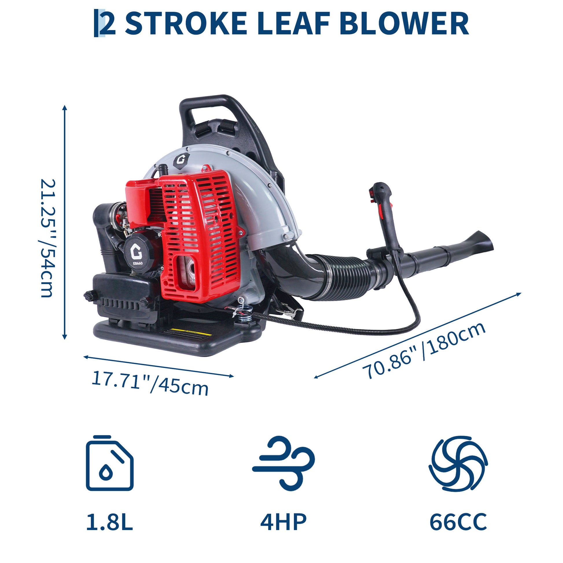 Garvee 66CC Backpack Gas Leaf Blower 4.0 HP 2-Stroke Engine Low Vibration Lightweight Padded Harness 880 CFM 320 MPH Yard Cleanup