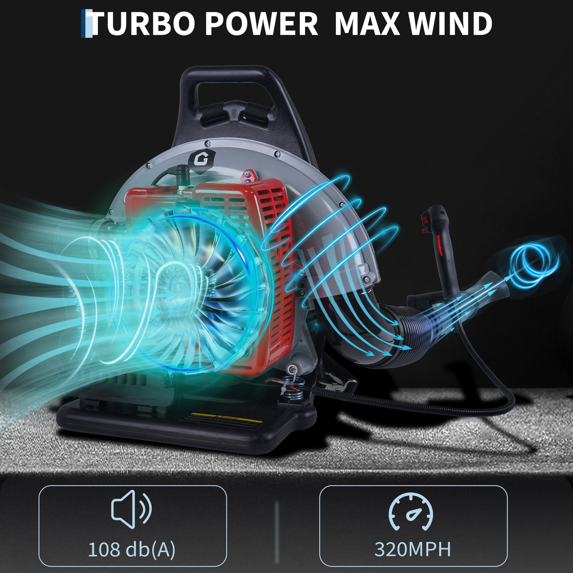 Garvee 66CC Backpack Gas Leaf Blower 4.0 HP 2-Stroke Engine Low Vibration Lightweight Padded Harness 880 CFM 320 MPH Yard Cleanup