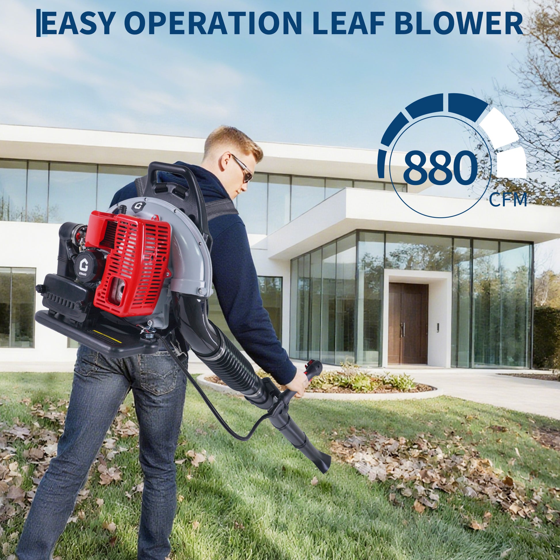 Garvee 66CC Backpack Gas Leaf Blower 4.0 HP 2-Stroke Engine Low Vibration Lightweight Padded Harness 880 CFM 320 MPH Yard Cleanup