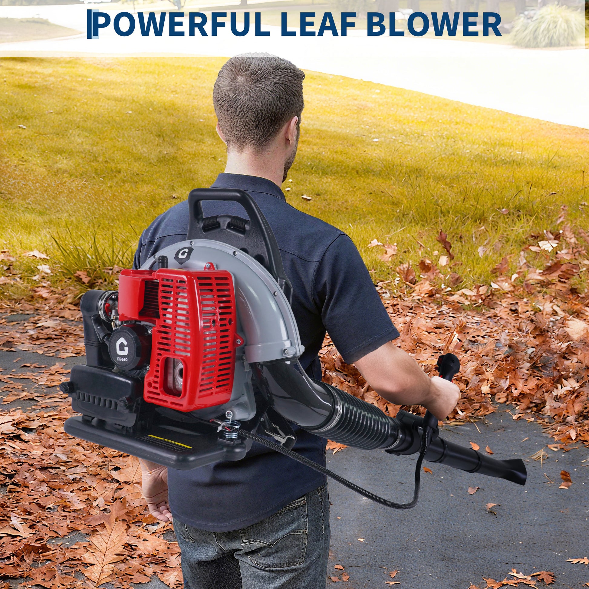 Garvee 66CC Backpack Gas Leaf Blower 4.0 HP 2-Stroke Engine Low Vibration Lightweight Padded Harness 880 CFM 320 MPH Yard Cleanup