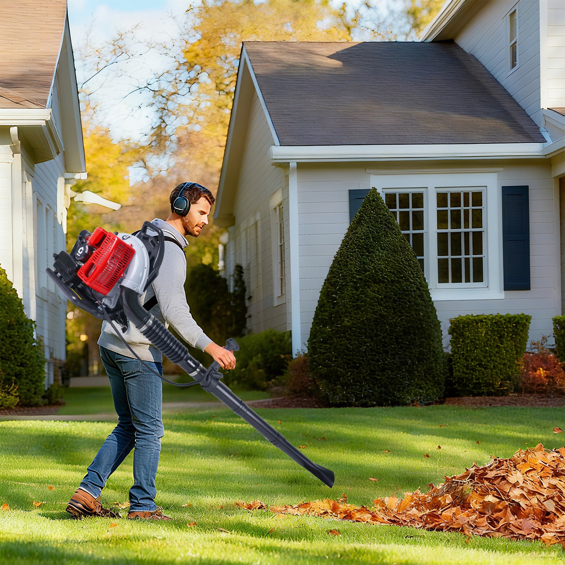 Garvee 66CC Backpack Gas Leaf Blower 4.0 HP 2-Stroke Engine Low Vibration Lightweight Padded Harness 880 CFM 320 MPH Yard Cleanup