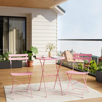 Garvee 3-Piece Folding Patio Bistro Set, Powder-Coated Metal Table and 2 Chairs for Balcony, Porch, Garden, Small Outdoor Spaces,Pink
