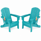 Garvee Set of 2 Folding HDPE Adirondack Chairs with Cup Holders, Wood-Grain Patio Chairs for Fire Pit, Porch & Garden, Lake Blue - Lake Blue