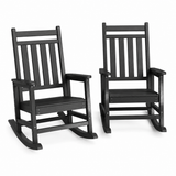 Garvee Outdoor HDPE Rocking Chairs Set of 2, High Back Adirondack Patio Rockers for Porch, Black - Black