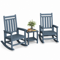 Garvee 3-Piece HDPE Adirondack Rocking Chair Set, 2 Patio Rockers and Side Table, Navy Blue