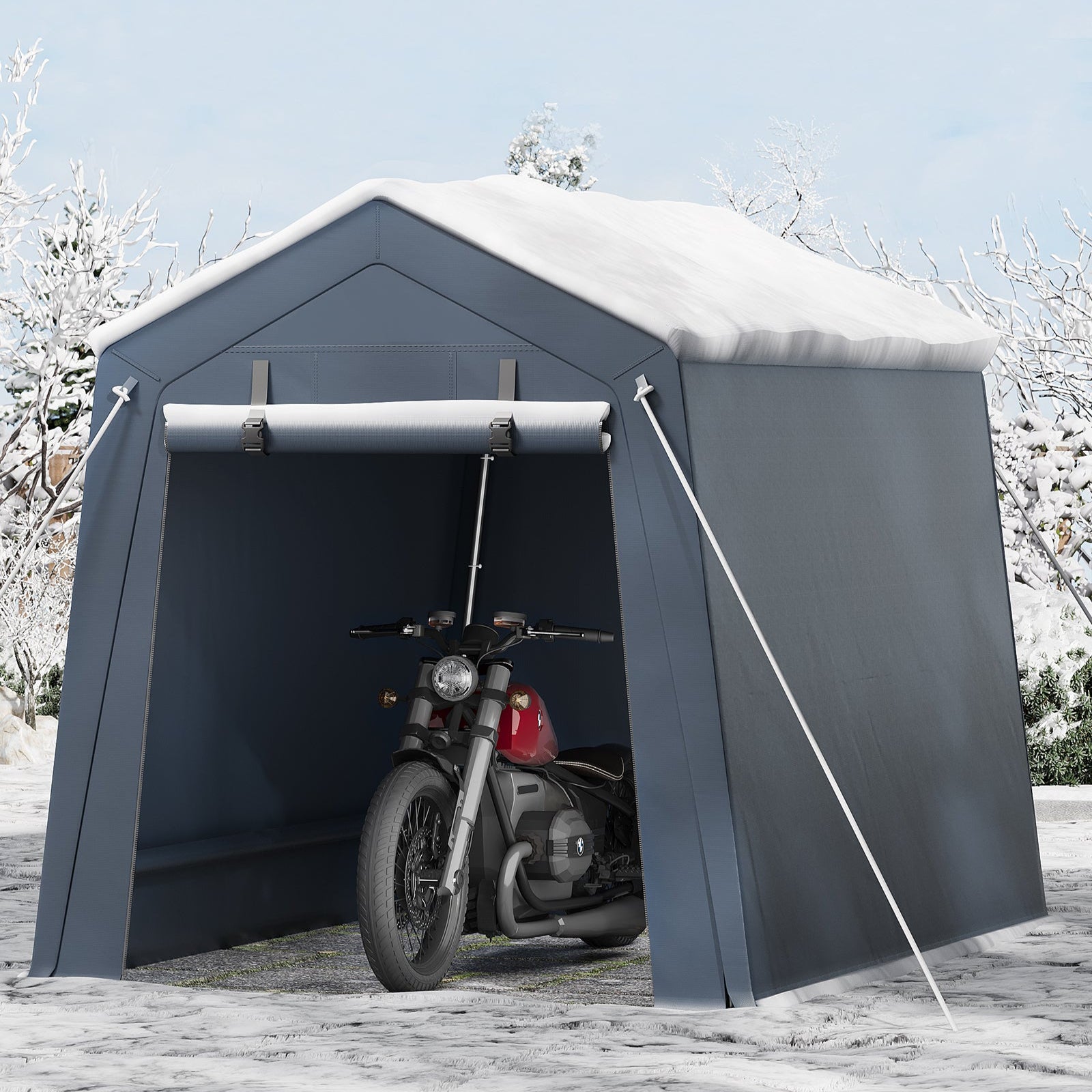 Garvee Portable Outdoor Storage Shed 6x6 FT with Dual Roll-Up Zipper Doors & Vents, 240G Heavy-Duty Waterproof PE Tarp, UV-Resistant Steel Frame, Gray, Motorcycle & Tool Shelter