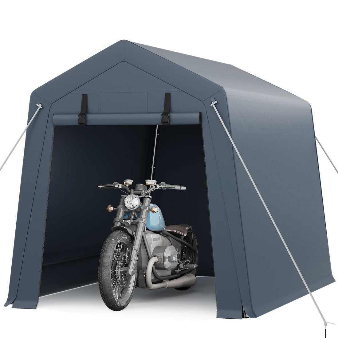 Garvee Portable Outdoor Storage Shed 6x6 FT with Dual Roll-Up Zipper Doors & Vents, 240G Heavy-Duty Waterproof PE Tarp, UV-Resistant Steel Frame, Gray, Motorcycle & Tool Shelter