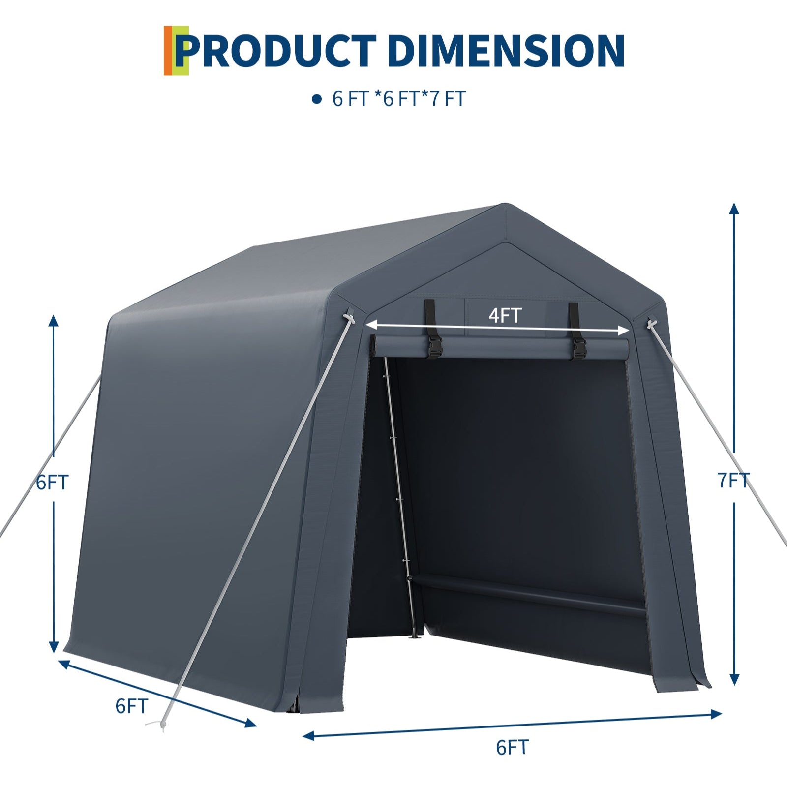 Garvee Portable Outdoor Storage Shed 6x6 FT with Dual Roll-Up Zipper Doors & Vents, 240G Heavy-Duty Waterproof PE Tarp, UV-Resistant Steel Frame, Gray, Motorcycle & Tool Shelter