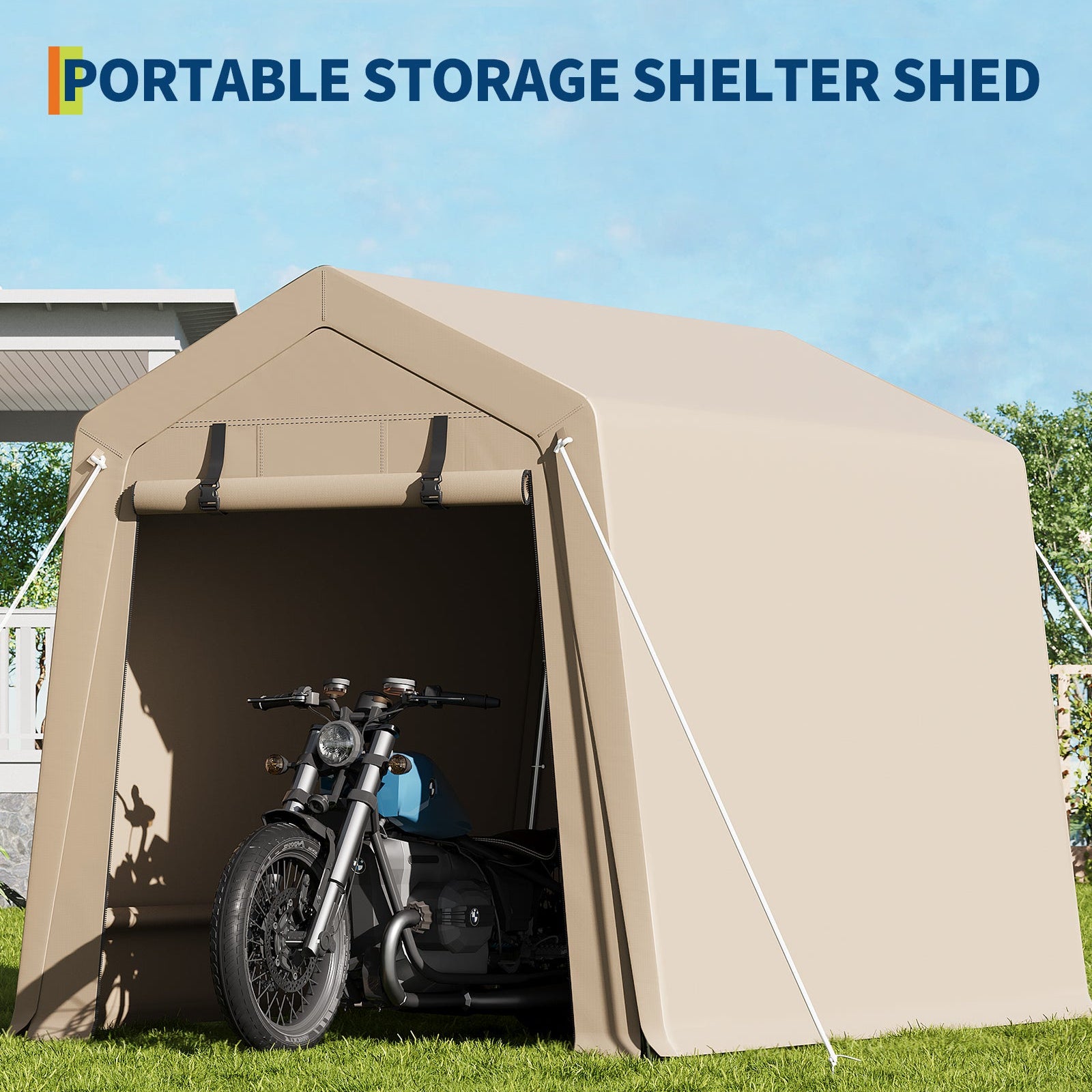 Garvee 6x6 FT Portable Outdoor Storage Shed with Dual Roll-Up Doors & Vents, 240G Waterproof PE Tarp, UV-Resistant Steel Frame, Heavy-Duty Shelter for Motorcycle & Tools