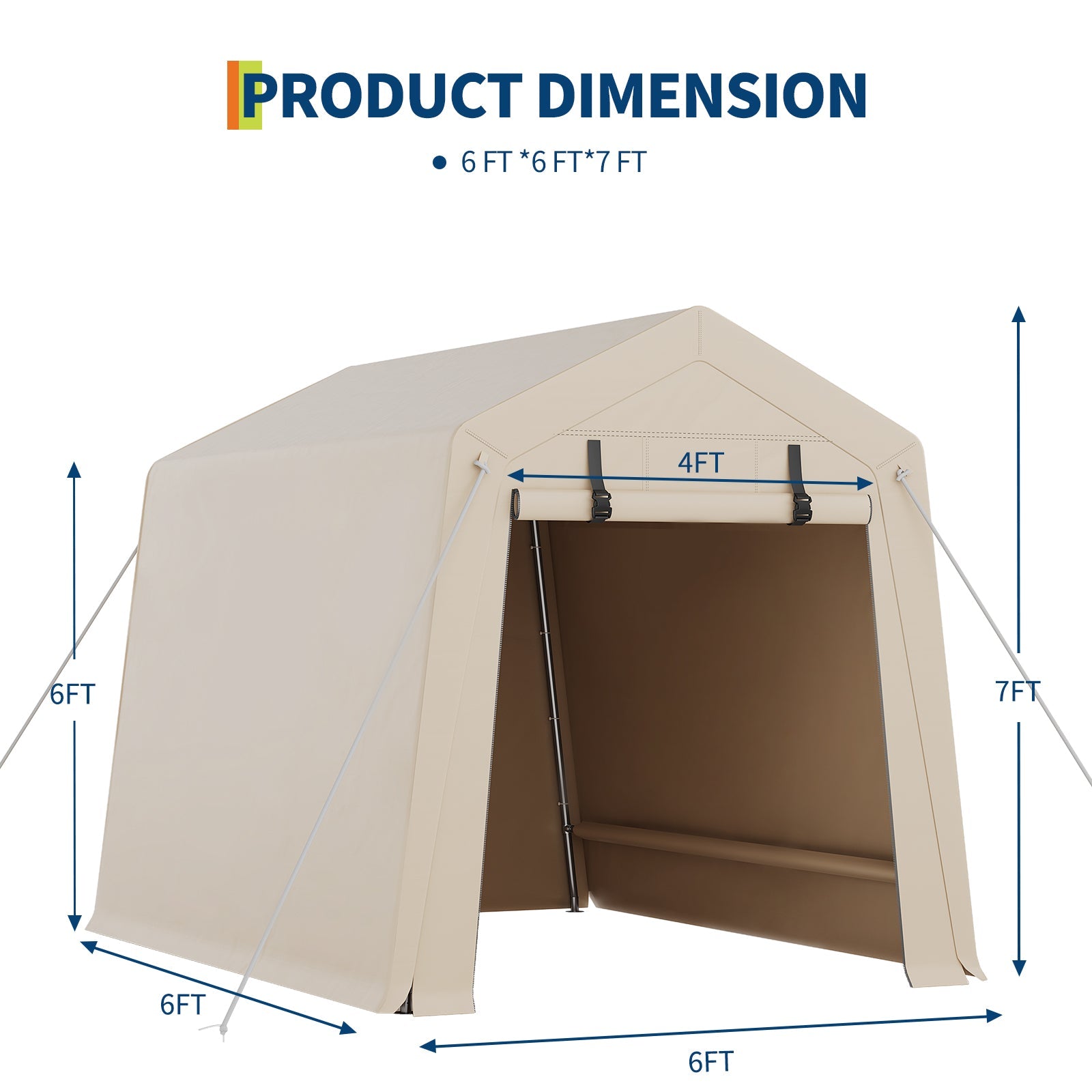 Garvee 6x6 FT Portable Outdoor Storage Shed with Dual Roll-Up Doors & Vents, 240G Waterproof PE Tarp, UV-Resistant Steel Frame, Heavy-Duty Shelter for Motorcycle & Tools