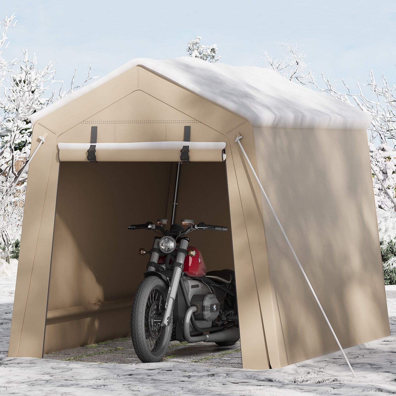 Garvee 6x6 FT Portable Outdoor Storage Shed with Dual Roll-Up Doors & Vents, 240G Waterproof PE Tarp, UV-Resistant Steel Frame, Heavy-Duty Shelter for Motorcycle & Tools