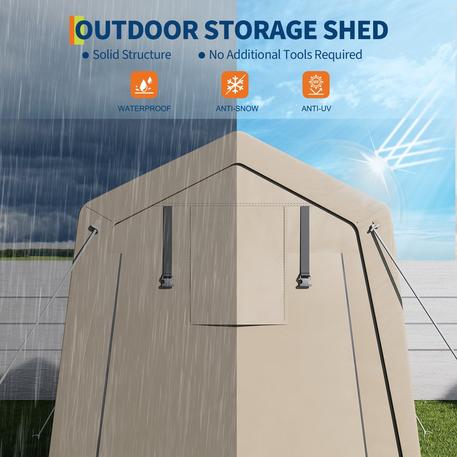Garvee 6x6 FT Portable Outdoor Storage Shed with Dual Roll-Up Doors & Vents, 240G Waterproof PE Tarp, UV-Resistant Steel Frame, Heavy-Duty Shelter for Motorcycle & Tools