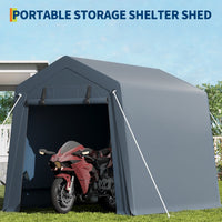 Garvee Portable Outdoor Storage Shed 6x8 FT with Dual Zipper Doors & Vents, 240G Waterproof PE Tarp, Heavy-Duty Steel Frame, UV-Resistant Gray, Carport for Motorcycle & Tools