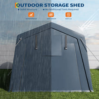 Garvee Portable Outdoor Storage Shed 6x8 FT with Dual Zipper Doors & Vents, 240G Waterproof PE Tarp, Heavy-Duty Steel Frame, UV-Resistant Gray, Carport for Motorcycle & Tools