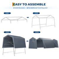 Garvee Portable Outdoor Storage Shed 6x8 FT with Dual Zipper Doors & Vents, 240G Waterproof PE Tarp, Heavy-Duty Steel Frame, UV-Resistant Gray, Carport for Motorcycle & Tools