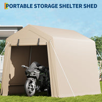 Garvee 7x10 FT Portable Outdoor Storage Shed – Dual Roll-Up Doors, Vents, Khaki Carport for Motorcycle & Tools
