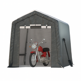 Garvee 6x8FT Outdoor Portable Storage Shed with 2 Roll-Up Doors, Vents, Heavy-Duty 240G Waterproof PE Tarp, UV-Resistant, Galvanized Steel Frame, for Motorcycle & Garden Tools - Gray