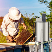 Garvee Upgraded 4 Frame Electric Honey Extractor with Side Handles, 140W Motor & Variable Speed 1300 RPM, Stainless Steel Beekeeping Equipment with Safety Auto-Stop Lid
