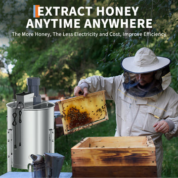 Garvee Upgraded 4 Frame Electric Honey Extractor with Side Handles, 140W Motor & Variable Speed 1300 RPM, Stainless Steel Beekeeping Equipment with Safety Auto-Stop Lid