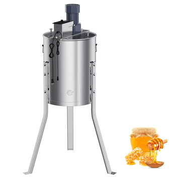 Garvee Upgraded 4 Frame Electric Honey Extractor with Side Handles, 140W Motor & Variable Speed 1300 RPM, Stainless Steel Beekeeping Equipment with Safety Auto-Stop Lid