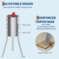 Garvee Upgraded 2/4 Frame Manual Honey Extractor with Side Handles, Food-Grade Stainless Steel Beekeeping Extractor with Adjustable Stand