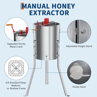 Garvee Upgraded Manual 4/8 Frame Honey Extractor with Side Handles, Food-Grade Stainless Steel Beekeeping Extractor with Adjustable Stand and Clear Lid