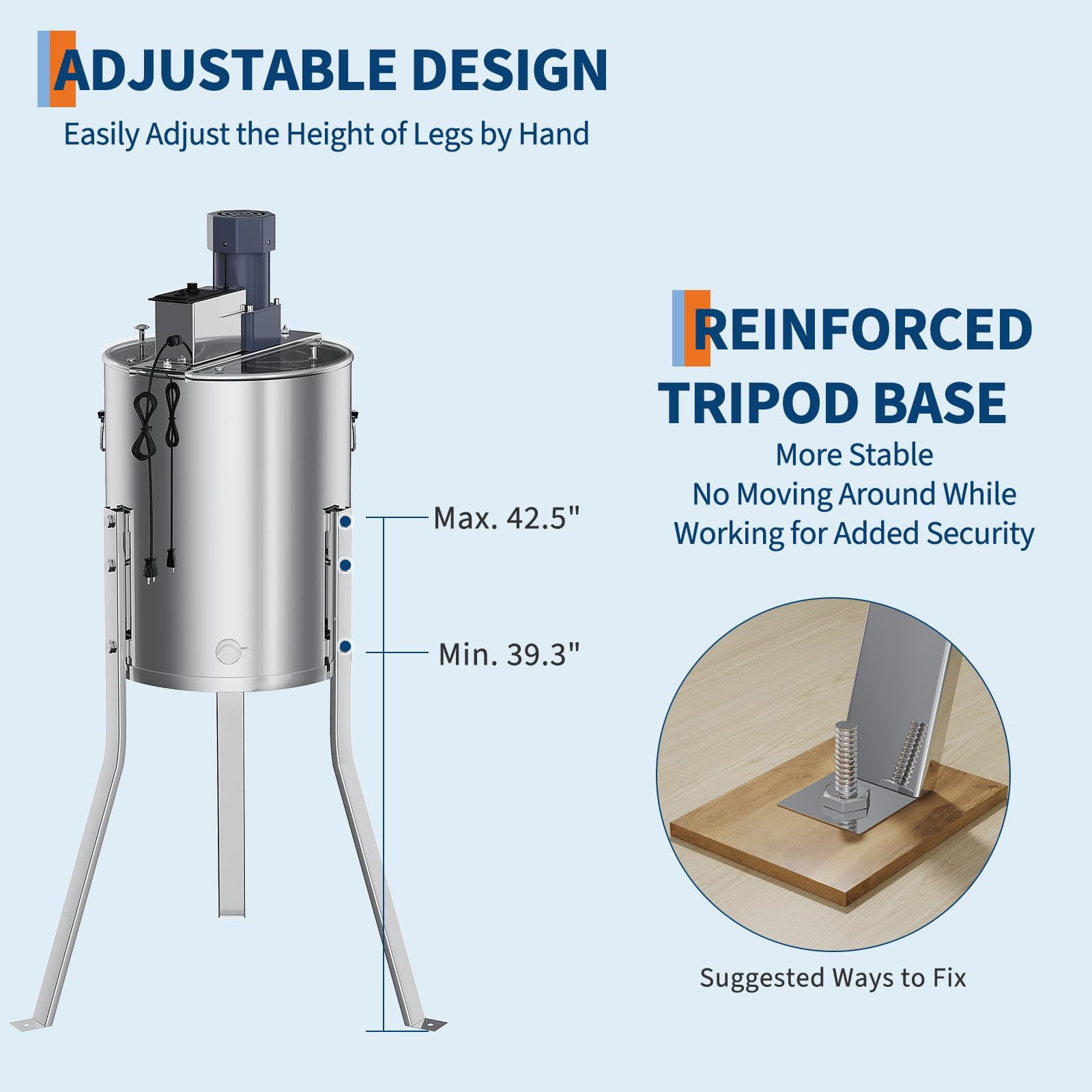 Garvee Upgraded 4/8 Frame Electric Honey Extractor with Side Handles, 140W Motor & Variable Speed 1300 RPM, Stainless Steel Beekeeping Equipment with Safety Auto-Stop Lid