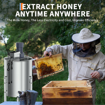Garvee Upgraded 4/8 Frame Electric Honey Extractor with Side Handles, 140W Motor & Variable Speed 1300 RPM, Stainless Steel Beekeeping Equipment with Safety Auto-Stop Lid