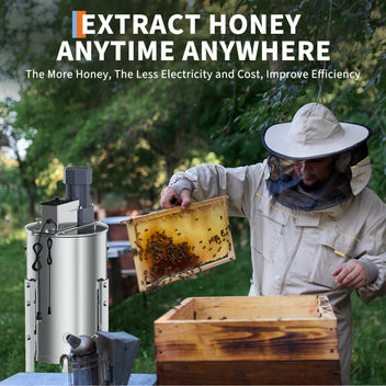 Garvee Upgraded 3 Frame Electric Honey Extractor with Side Handles, 140W Motor & Variable Speed 1300 RPM, Stainless Steel Beekeeping Equipment with Safety Auto-Stop Lid
