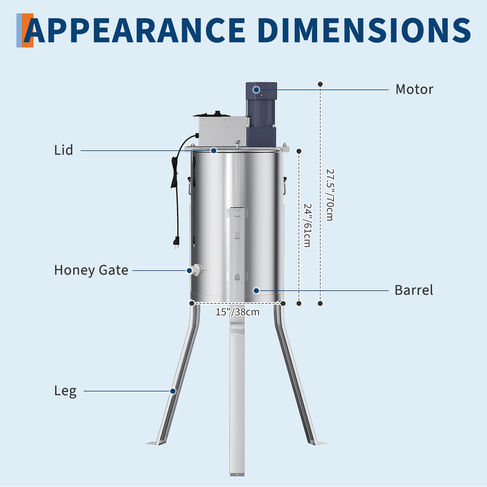 Garvee Upgraded 3 Frame Electric Honey Extractor with Side Handles, 140W Motor & Variable Speed 1300 RPM, Stainless Steel Beekeeping Equipment with Safety Auto-Stop Lid