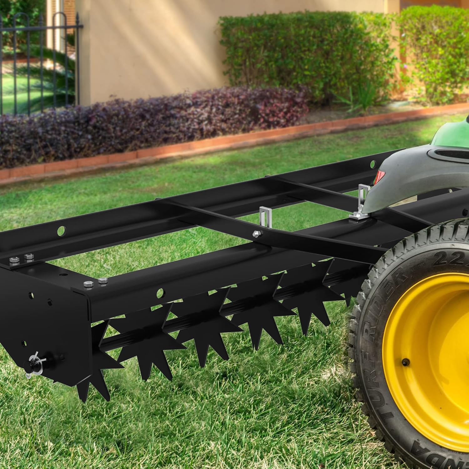 Garvee 32" Tow Behind Spike Aerator, Commercial Grade Heavy Duty Lawn Soil Aerator with Steel Spikes for Compacted Clay, Yard, Farm, Pasture,Black