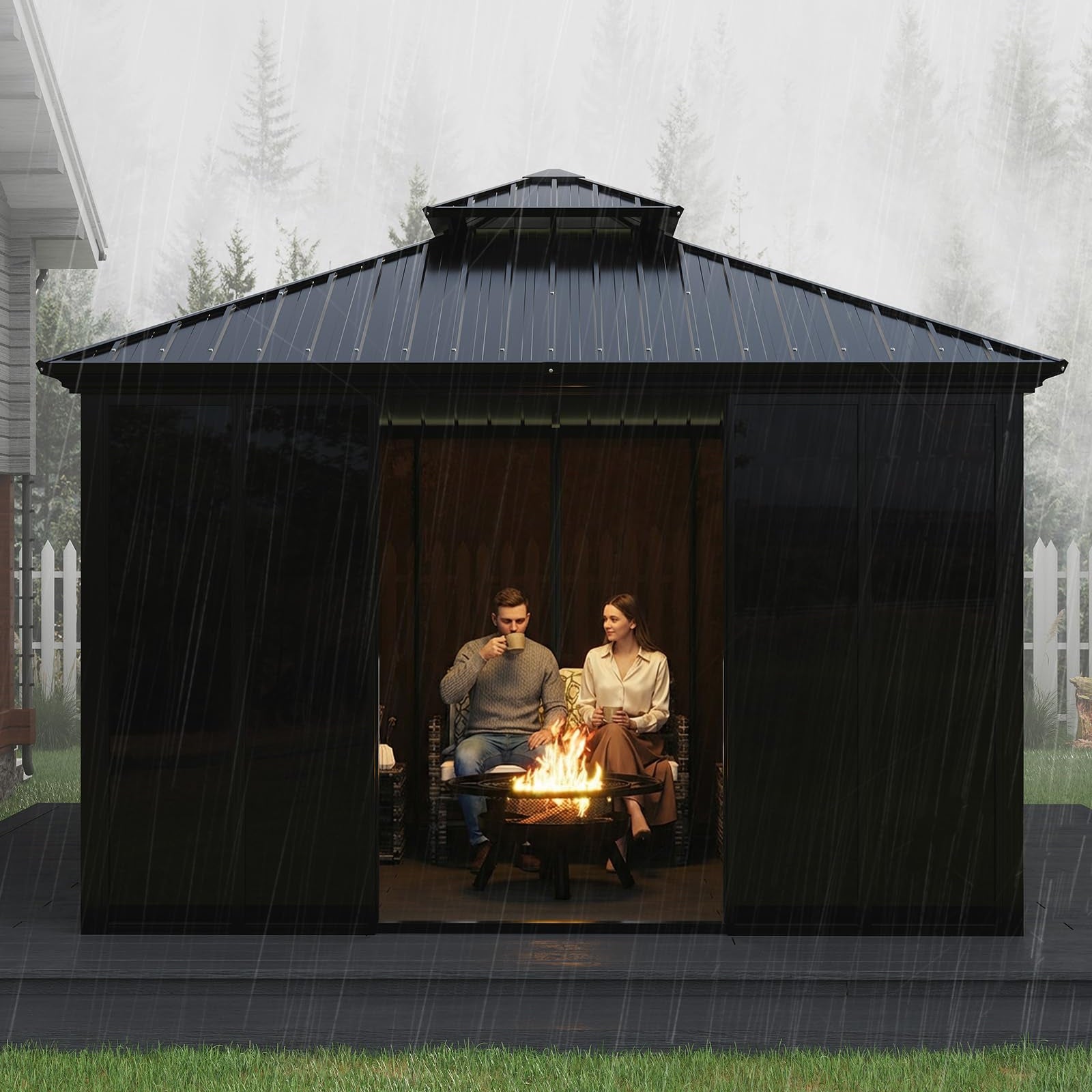 Garvee 12' x 12' Hardtop Gazebo Sunroom, Enclosed Gazebo with Sliding Doors & Screens, All-Aluminum Frame Outdoor Room for Patio, Backyard & Deck