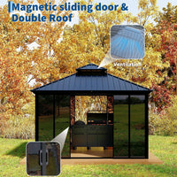Garvee 12' x 12' Hardtop Gazebo Sunroom, Enclosed Gazebo with Sliding Doors & Screens, All-Aluminum Frame Outdoor Room for Patio, Backyard & Deck