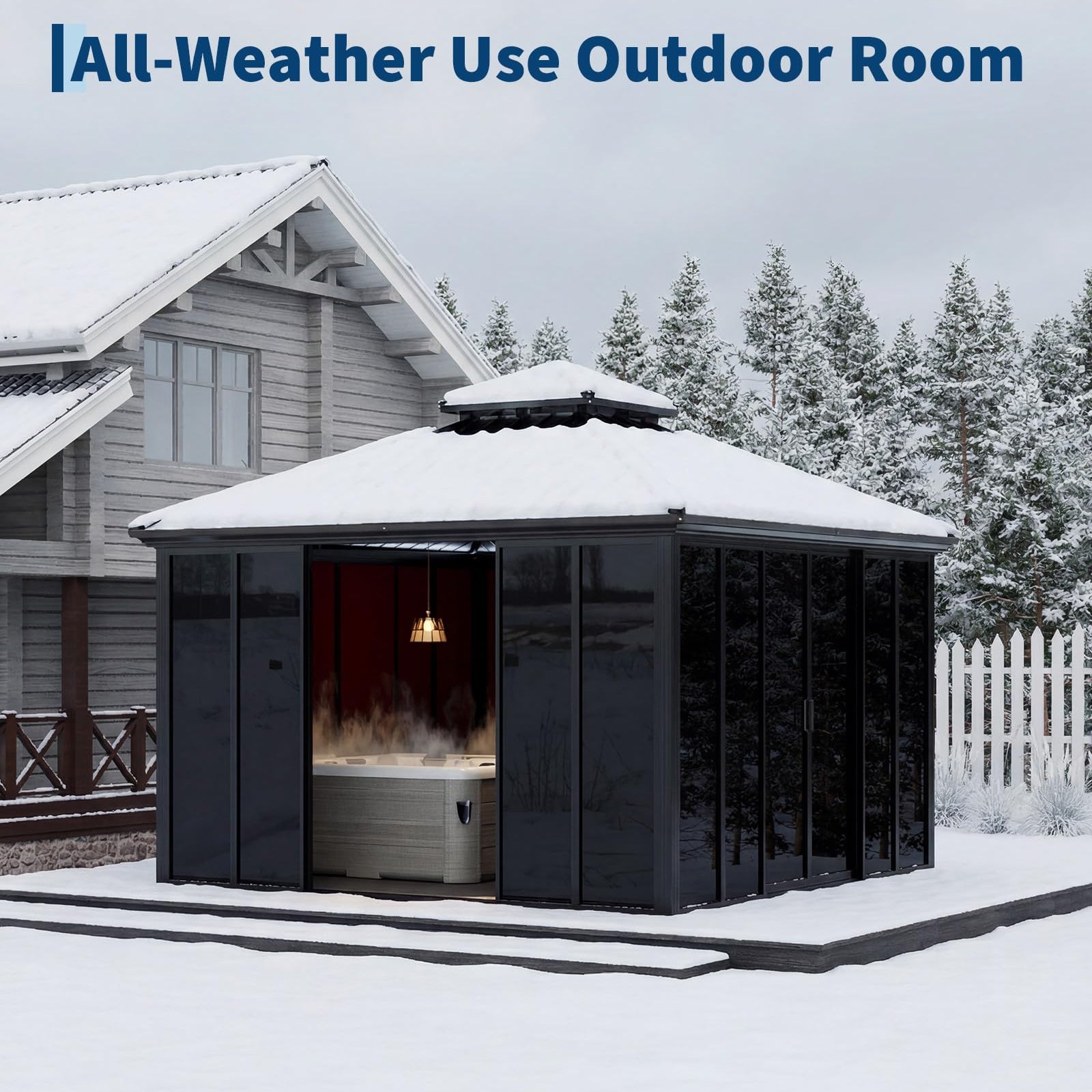 Garvee 12' x 12' Hardtop Gazebo Sunroom, Enclosed Gazebo with Sliding Doors & Screens, All-Aluminum Frame Outdoor Room for Patio, Backyard & Deck